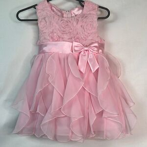 American Princess Pink Sleeveless Formal Party Dress with rosettes and ruffles